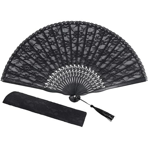 choyaxo Black Lace Handheld Fan Bamboo Folding Fan | Bamboo Silk Hand Fan for Women Wedding Decoration Dancing Party - Image 1