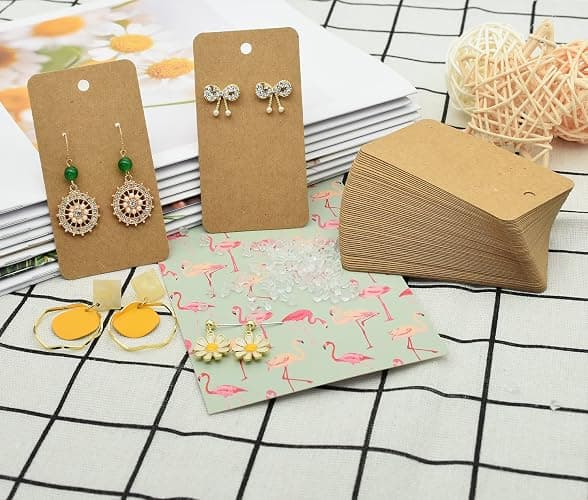 Twavang Earring Display Cards with 100Pcs Earring Holder Cards, 100 Pairs Clear Earring Backs and 100Pcs Self Adhesive Bags for Earrings Jewelry Display (Brown, 3.5" x 2") thumbnail 6