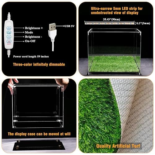 Full Size Football Helmet Display Case with 3-Modes LED Lights & Turf Base – Acrylic Showcase with Mirror Back, Gold Risers, UV Protection – Perfect for Sports Memorabilia & Collectibles thumbnail 5