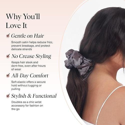Kitsch Satin Hair Scrunchies for Women, Softer Than Silk Scrunchies for Hair - No Damage Satin Hair Ties, Ponytail Holders | Ideal Gifts for Women, 2pc (Blush/Charcoal) thumbnail 4