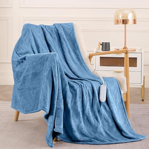 HOMLYNS LuxeHeat Heated Blanket Electric Blanket, Soft Flannel Sherpa Heated Throw, Heating Blanket with 5 Heat Settings, 3 hrs Timer Auto Shut Off (50x60 inches, Blue) thumbnail 2