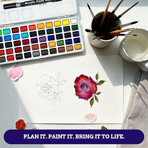 Mikkelhus Watercolour Paint Set - 50 Colours in Metal Box with Brush & Watercolour Paper | Watercolour Painting Set for Travel, Beginners & Artists thumbnail 8