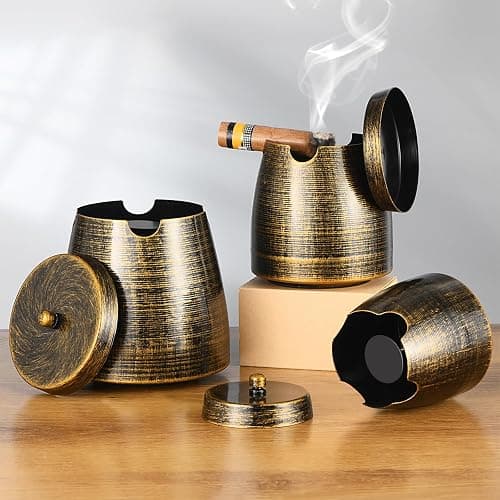 Cigar Ashtray with Lid for Outdoors Outside Patio Home Retro Decor,Large Holder Ashtray,Cigar Accessories Gifts for Men Dad Husband Boyfriend (Large) thumbnail 2