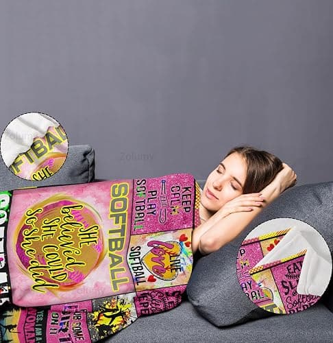 Zolumy Softball Blanket 60X50in, Best Softball Gifts/Accesories for Girls/Woman/Team, Girls Softball Lover/Player Presents for Sister/Daughter/Granddaughter/Niece thumbnail 6
