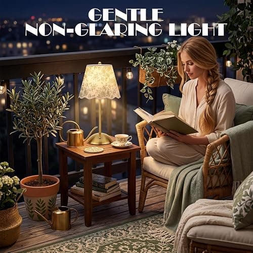 Grinsvalley Green Floral Wedding Cordless Table Lamps Rechargeable, LED Desk Lamp, 3 Colors Smooth Dimming, Portable Table Decor for Dining, Bridal Shower, Outdoor thumbnail 3