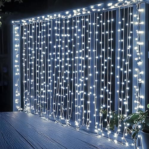 Dazzle Bright 300 LED Curtain String Lights, Christmas Fairy Lights for Bedroom with 8 Lighting Modes, Connectable Waterproof Window Lights Party Wedding Garden Wall Decor, White - Image 1