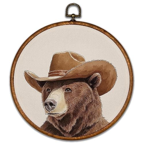 BCUANGD Western Trendy Round Wall Art Decor - Retro Bear Neutral Wall Art Canvas Frame Artwork Prints, Rustic Vintage Country Round Wall Hanging Decorations for Home Farmhouse Bedroom, 10"x10" - Image 1