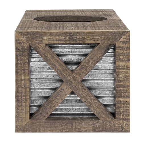 Autumn Alley Barn Door Rustic Square Farmhouse Tissue Box Cover, Farmhouse Bathroom Accessories, Rustic Bathroom Décor Tissue Holder, Wood Tissue Box Cover with Galvanized Decor thumbnail 9