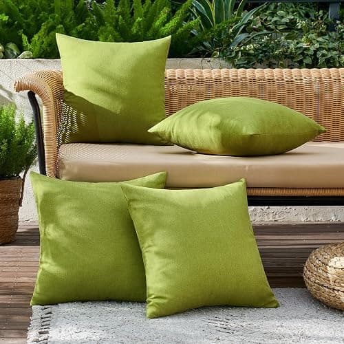MIULEE Pack of 4 Decorative Outdoor Throw Pillow Covers Linen Waterproof Pillow Covers Spring Farmhouse Cushion Cases for Patio Garden Tent Balcony Couch Sofa 18x18 inch Moss Green thumbnail 2