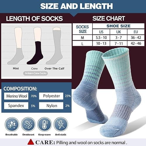 Anlisim Merino Wool Hiking Socks for Women Thermal Winter Warm Boot Work Cushion Socks 5 Pairs thumbnail 6