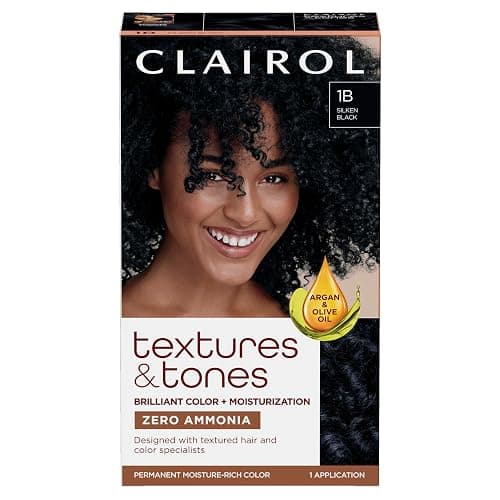 Clairol Textures & Tones Permanent Hair Dye, 1B Silken Black Hair Color, Pack of 1 - Image 1