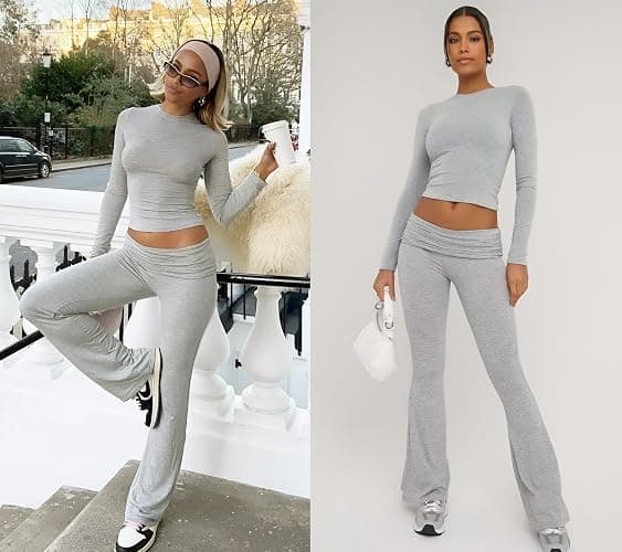YETOWA Women's 2 Piece Casual Pajama Set-Slim Fit Long Sleeve Top Low Rise Bell Bottoms-Versatile Yoga Loungewear thumbnail 5
