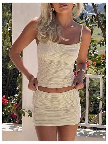 Verdusa Women's 2 Piece Skirt Sets Beaded Crop Cami Tops with Low Rise Mini Skirt thumbnail 4