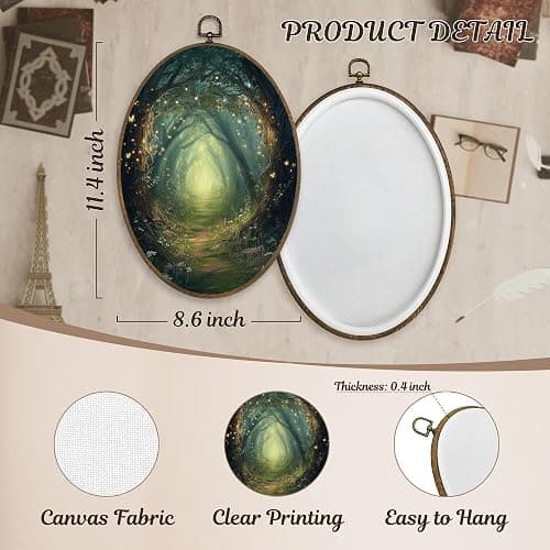 LKETW Vintage Fantasy Forest Oval Wall Art Decor, Rustic Nature Enchanted Forest Oval Canvas Hanging Decor, Mystical Cottagecore Wall Decorations for Home Bedroom Living Room, 8.6x11.4 Inch thumbnail 7