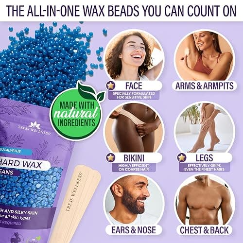 Tress Wellness Award Winning Waxing Kit for Sensitive Skin – Safe for Face & Skin, Easy to Use – At-Home Kit for Face, Bikini, Brazilian & Full Body - Digital Display, Black Purple Flower thumbnail 3
