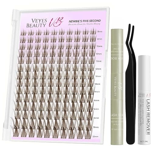 VEYESBEAUTY Brown Lashes Extension Kit Lash Clusters Colored Manga 8-16mm | Newbie's Five-Second DIY Individual Eyelashes Volume Cluster Lashes Mix Length Tray Cils Extension - Image 1