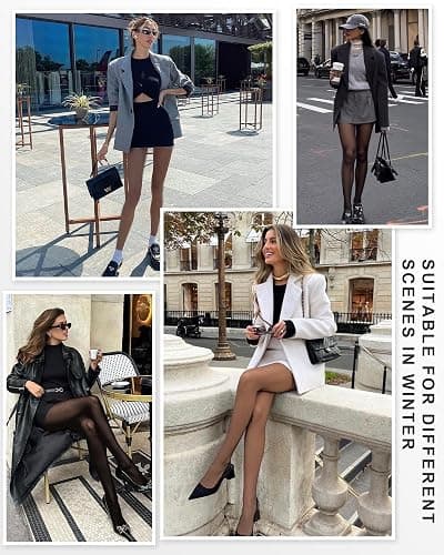 HONGTEYA 2 Pairs Fleece Lined Tights Women - Warm Sheer Pantyhose Fake Translucent Tights Winter Thermal Leggings thumbnail 4