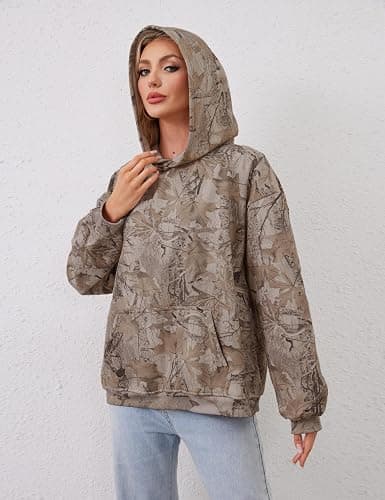 MSBESYOR Camo Hoodie for Men Women Oversized Fleece Maple Leaf Hooded Sweatshirt Graphic Print Pullover Hoodies with Pocket thumbnail 4