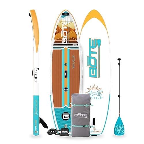 BOTE Wulf Aero Inflatable Stand Up Paddle Board Kit Includes Accessories Adjustable Paddle iSUP Travel Bag Blow Up Pump Safety SUP Coiled Leash Multiple Sizes - 11 FT 4 In - Native Dune