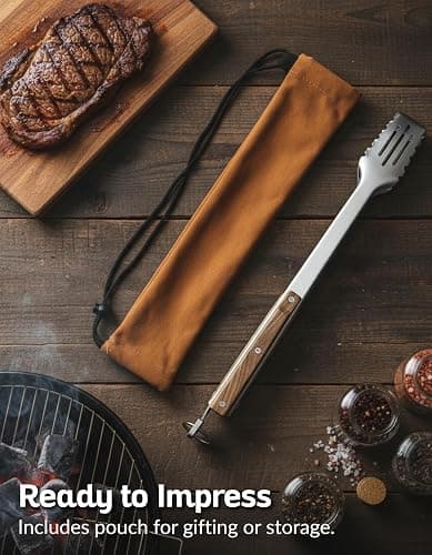 17-Inch Grill Tongs for Outdoor Grilling - Heavy Duty Stainless Steel Tongs with Luxurious Walnut Grip & Premium Gift Pouch - Extra Long BBQ Tongs for Grilling, Smoker & Outdoor Cooking thumbnail 4