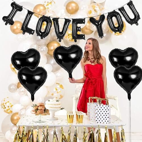 16 Inch I Love You Letter Balloons,18 Inch Heart Balloons Valentines Day Balloon, Love Foil Balloon Banner for Wedding Engagement Galentines Day Bridal Shower Decor (Black-I LOVE YOU and Heart) thumbnail 2