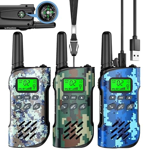 Inspireyes Walkie Talkies for Kids with Compass, Rechargeable Long Range 3 Pack, Kids Toys for Boys Girls Ages 3-12, 2 Way Radio Toy, Outdoor Toys, Camping Hiking Gear, Birthday Gifts for Kids - Image 1