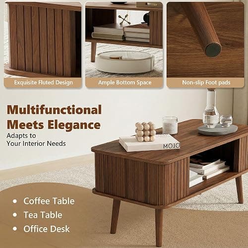 LAZZO Coffee Table with Storage Center Table for Living Room Rectangle Coffee Table with Rounded Edges,Easy Assembly, Walnut thumbnail 4