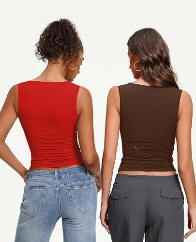 Avidlove Boat Neck Tops for Women Double Lined Going Out Cute Tank Basic Fitted Summer Classy Tops thumbnail 3