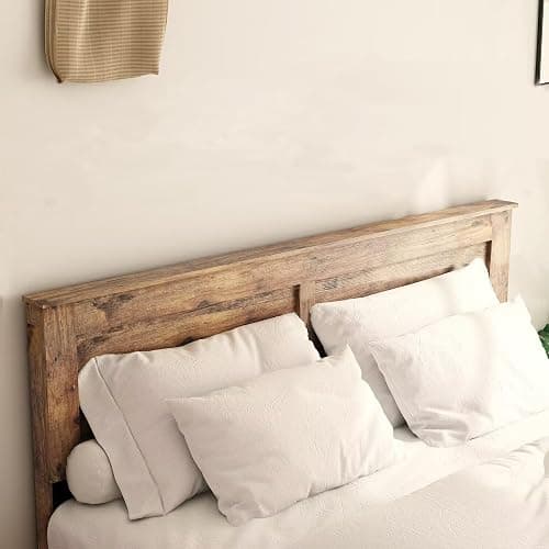 NNOOTK King Size Bed Frame, Rustic Vintage Platform Bed Frame with Wood Headboard and Footboard, 12 Wood Slats Support, No Box Spring Needed (Dark Brown, King) thumbnail 6