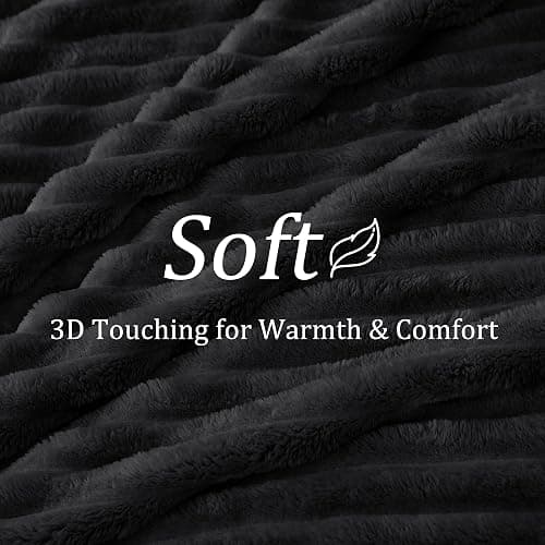 BEDELITE Fleece Throw Blanket for Couch - 300GSM Soft & Warm Fluffy Black Blanket, Decorative and Giftable Striped Blankets for Women, Men, 50"x60" thumbnail 5