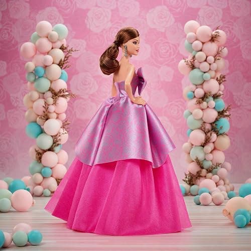 Barbie Signature Birthday Wishes Doll, Collectible Fashion Doll in Satiny, Pink Dress with Wavy Brown Hair and Giftable Packaging thumbnail 3