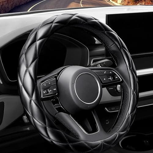 YHONGJT Soft Microfiber Leather Steering Wheel Cover, Universal 15 Inch for Women Girls, Fit Vehicles, Sedans, SUVs, Vans, Trucks - Black - Image 1