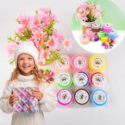 Cloud Slime Kit 9 Pack, with Peach Watermelon Pineapple Cake Slime Charms, DIY Slime Supplies for Girls and Boys, Stress Relief Toy for Kids Education, Party Favor, Gift and Birthday - 9pack thumbnail 2