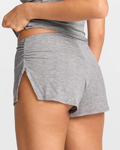 SOULVOR Natrelax Modal Ribbed Pajama Shorts | Semi Sheer Fabric, Side Slit, Summer, Lounge, Ruched Micro Pj Bottom, Comfort Soft Cute, Women's Sleepwear thumbnail 2
