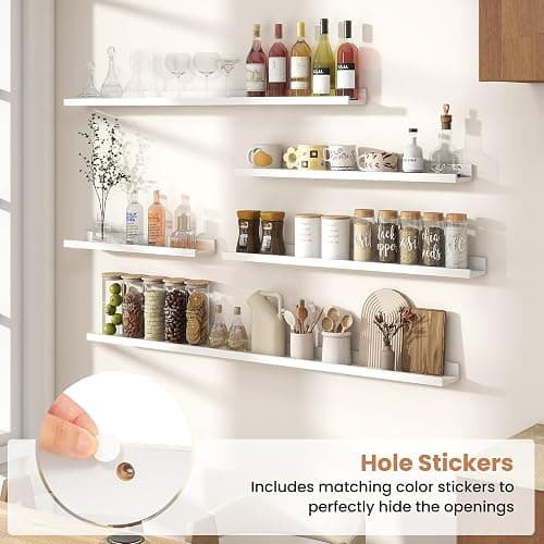 Fun Memories Picture Ledge Shelves Set of 2, 24 Inch Rustic Wall Mounted Floating Shelves with Lip for Home Storage and Décor in Bathroom, Kitchen, Nursery, Bedroom, Living Room, White - White - 24inch thumbnail 5
