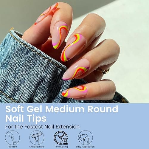 Medium Oval Round Nail Tips: 504Pcs Pre-shaped Full Cover Clear Gel Nails Tip, 12Sizes Acrylic Fake Press on Nail Tips for False Extension Manicure Salon DIY at Home thumbnail 2