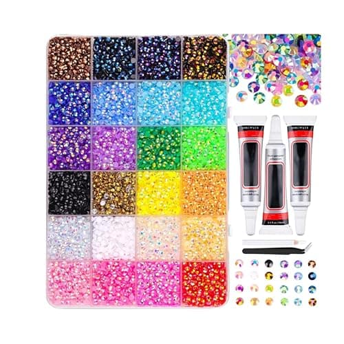 Bedazzling Kit with Glue and Pen: 24 Colours 30000 Pcs 3mm Resin Flatback Rhinestones, Multicolour Gems for DIY Crafting, Gem Kit for Nail Art, Diamond Art, Clothing, Shoes & Book Covers - Image 1