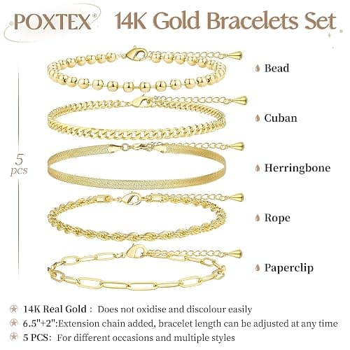 Gold Bracelets for Women Non Tainish,Dainty Bracelets Stack for Women Trendy, Gold Plated Cuff Stackable Bracelets With Beaded Cuban Paperclip Snake Rope Bangle Hand Chain Jewelry Gifts for Women thumbnail 7