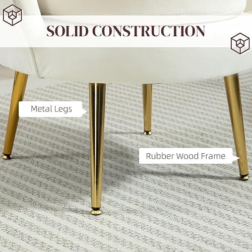 HOMCOM Modern Accent Chair, Velvet-Touch Fabric Leisure Club Chair with Gold Metal Legs for Bedroom, Cream White thumbnail 6
