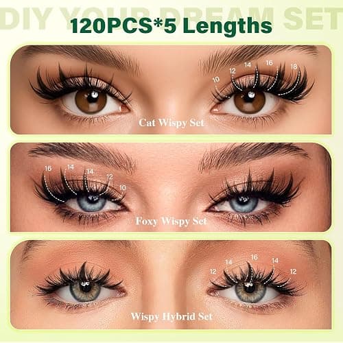 KEYYOU Lash Clusters Kit Manga Lashes Individual Wispy Lash Clusters with 10ml Remover Bond&Seal 10-18mm Eyelash Extension with Spikes D Curl Fairy Style Manga Cosplay DIY at home(F02 Kit) thumbnail 2