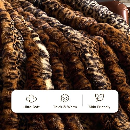 Faux Fur Cheetah Print Blanket for Couch - Fluffy Fuzzy Brown Cheetah Throw Blanket, Warm Furry Bubble Bed Throws, Soft Plush Decorative Thick Blanket for Bedroom Living Room, 51"x63" thumbnail 5