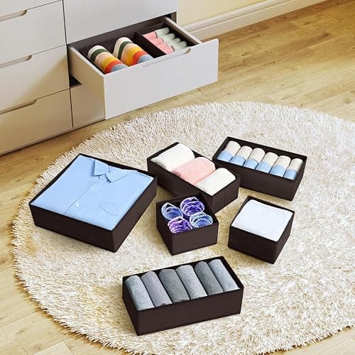 DIMJ Drawer Organizer 15 Pack - Foldable Baby Organizers and Storage & Dresser Organizer for Nursery, Bedroom, Closet - Nursery Organization Dresser Dividers for underwear, Sock, Bra, Belt, Tie, Brown thumbnail 7