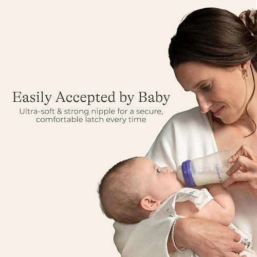 Lansinoh Anti-Colic Baby Bottles, BPA-Free Plastic, 8 Ounces, 3 Count, Medium Flow Nipples (Size M), Breastfeeding Bottle with NaturalWave Design, Baby Essentials thumbnail 2