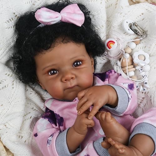 WOOROY Realistic Reborn Baby Dolls Black Girl – 18 Inch African American Newborn Baby Doll with Soft Body, Lifelike Handmade Real Life Dolls Adorable Gift with Accessories for Kids Age 3+ thumbnail 3