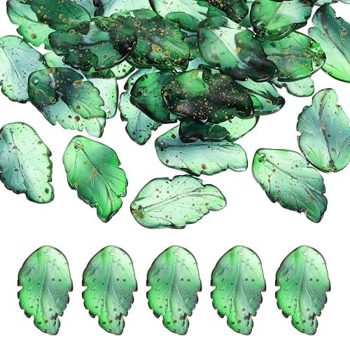 PATIKIL Glass Leaf Beads, 80 Pcs Crystal Leaf Beads Translucent Czech Glass Beads Spacer Bead for DIY Jewelry Making Bracelets Necklace, Gold Dark Green - Image 1