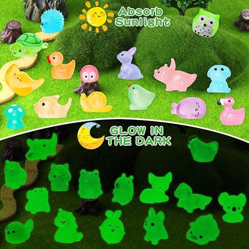 200pcs Luminous Mini Resin Animals 30 Types Miniature Resin Animal Figurines to Hide Bulk Glow in The Dark Tiny Ducks Frogs Small Cat Bunnies for Fairy Garden Micro Landscape Dollhouse Accessories thumbnail 4