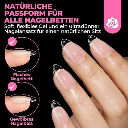 UNA GELLA Kurze Mandel Nail Tips, 504 Stück Nageltips Almond Tips für Gelnägel Soft Gel Nagelspitzen Full Cover Nails Tips für Acrylnägel, Nagelkunst & DIY Nagelstudio zu Hause 12 Größen thumbnail 4