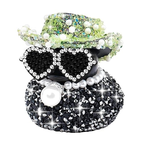 wonuu Diamond Rubber Duck Car Ornaments Duck Car Dashboard Decorations for Cool car Accessories with, Black&Green - Image 1