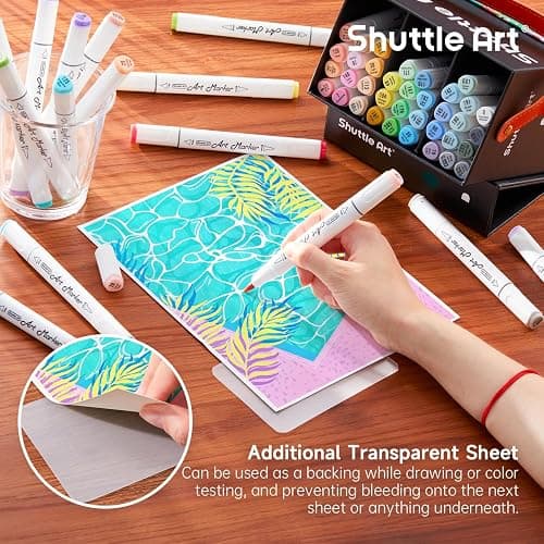 Shuttle Art Pastel Alcohol Markers Brush tip, Dual Tip Brush & Fine Tip Art Marker Set, 50 Colors plus 1 Blender Marker Pens with Case Perfect for Illustration Kids Students Adults Coloring Sketching thumbnail 7