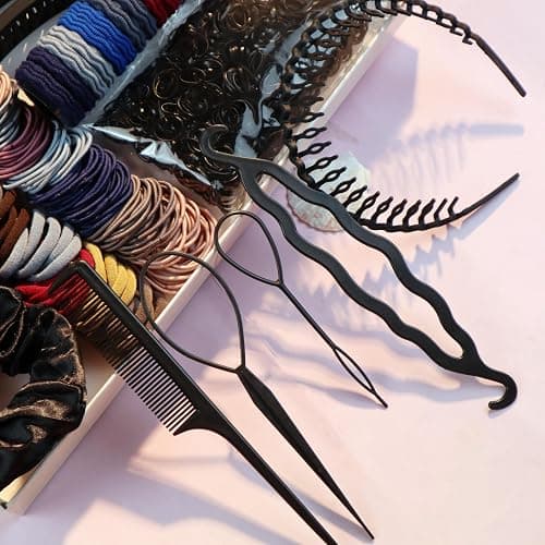 Hair Accessories Set for Women, Ponytail Holders, Hair Scrunchies, Hairbands, Scrunchy Hair Ties, Multicolour Colors and Styles (1149PCS(Dark color) thumbnail 7